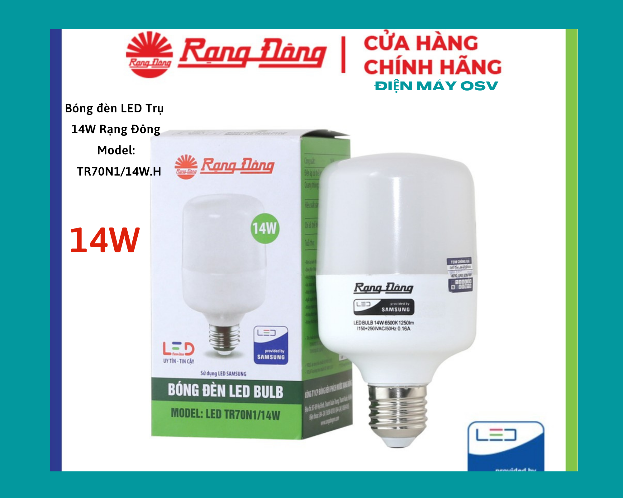 Bóng đèn led bulb trụ 14w rạng đông - tr70n1/14w.h