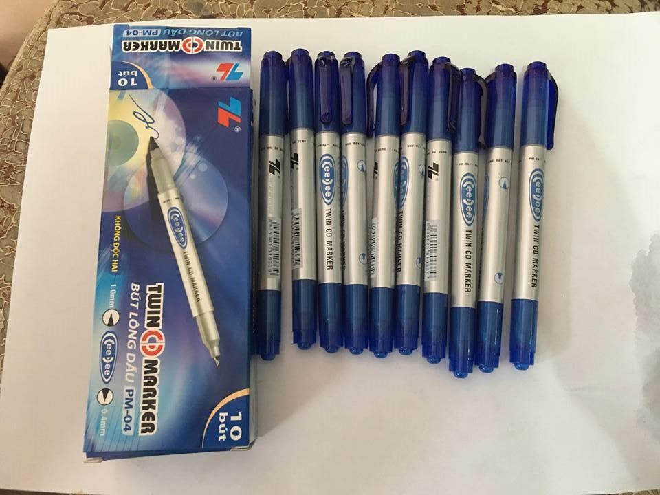 10 bút lông dầu 2 đầu nhỏ thiên long màu xanh
