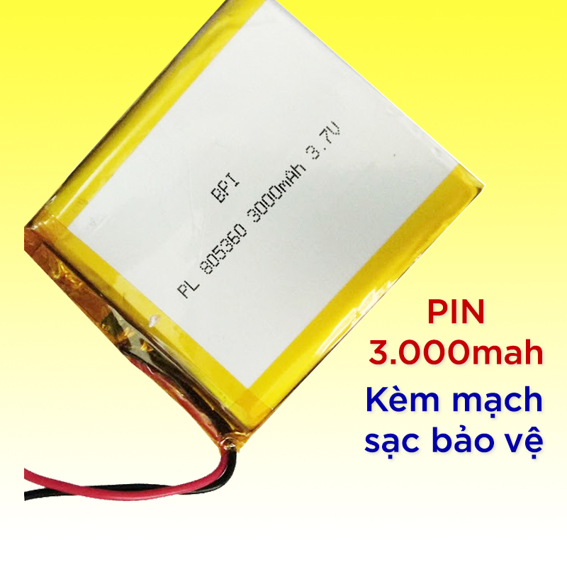 Pin sạc Lipo Polymer 3.7v – 3.000 kèm mạch sạc tự ngắt khi đầy dùng gắn pin sạc dự phòng đồ chơi đèn máy tính bảng ….