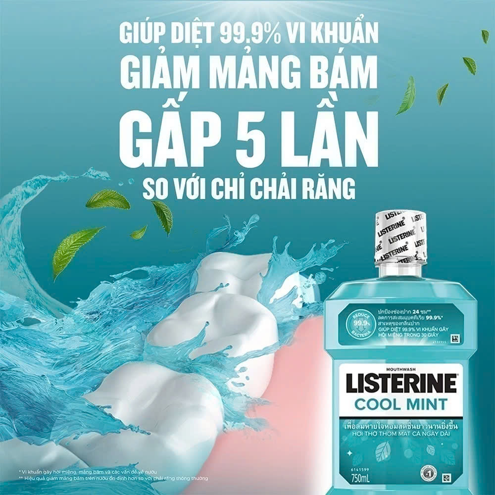 Nước Súc Miệng Listerine Cool Mint 250ml 750ml dung dịch vệ sinh răng miệng