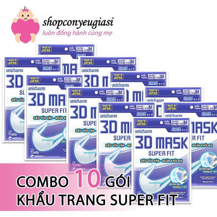Combo 10 Gói Khẩu Trang Unicharm 3D Mask Superfit Ngăn Khói Bụi