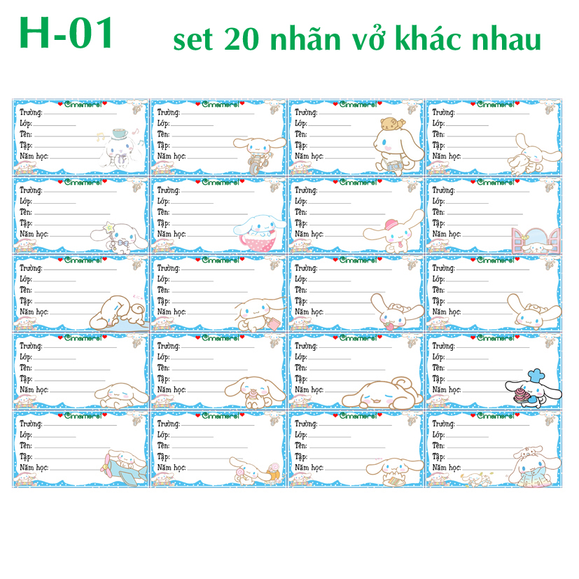 Nhãn vở Cinnamorol- nhãn dán Cinnamorol đẹp lung linh