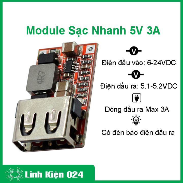 Module sạc nhanh 5v 3a input 6-24vdc