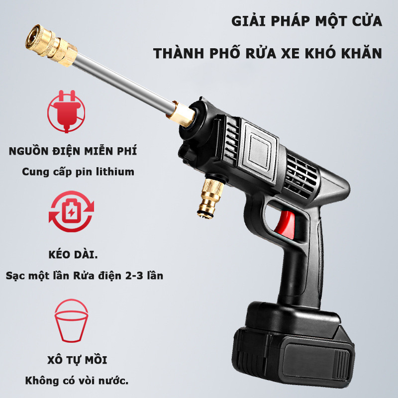 Máy rửa xe dùng pin mini, Máy xịt rửa tăng áp