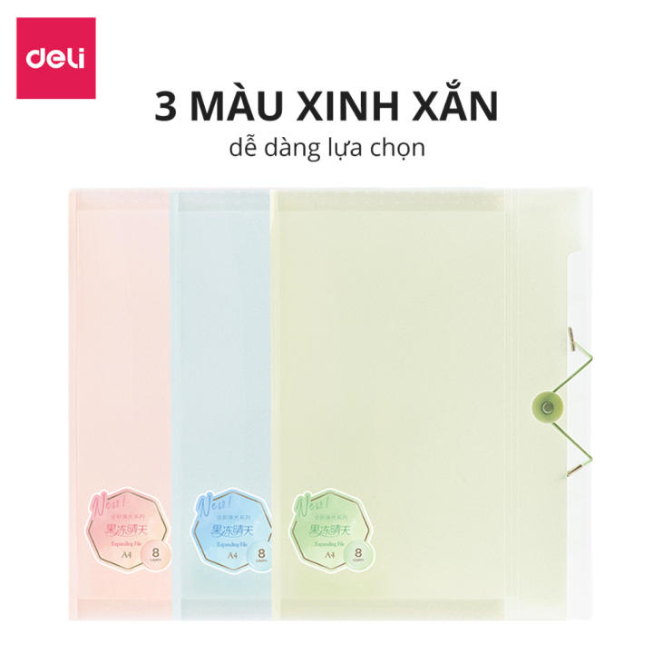 Cặp Túi Đựng Tài Liệu A4 Deli File Đựng Tài Liệu Hồ Sơ 8 Ngăn Túi Hồ Sơ Văn Phòng File Lưu Trữ Đa Năng Nhiều Màu Pastel PM307 - Hình ảnh 6
