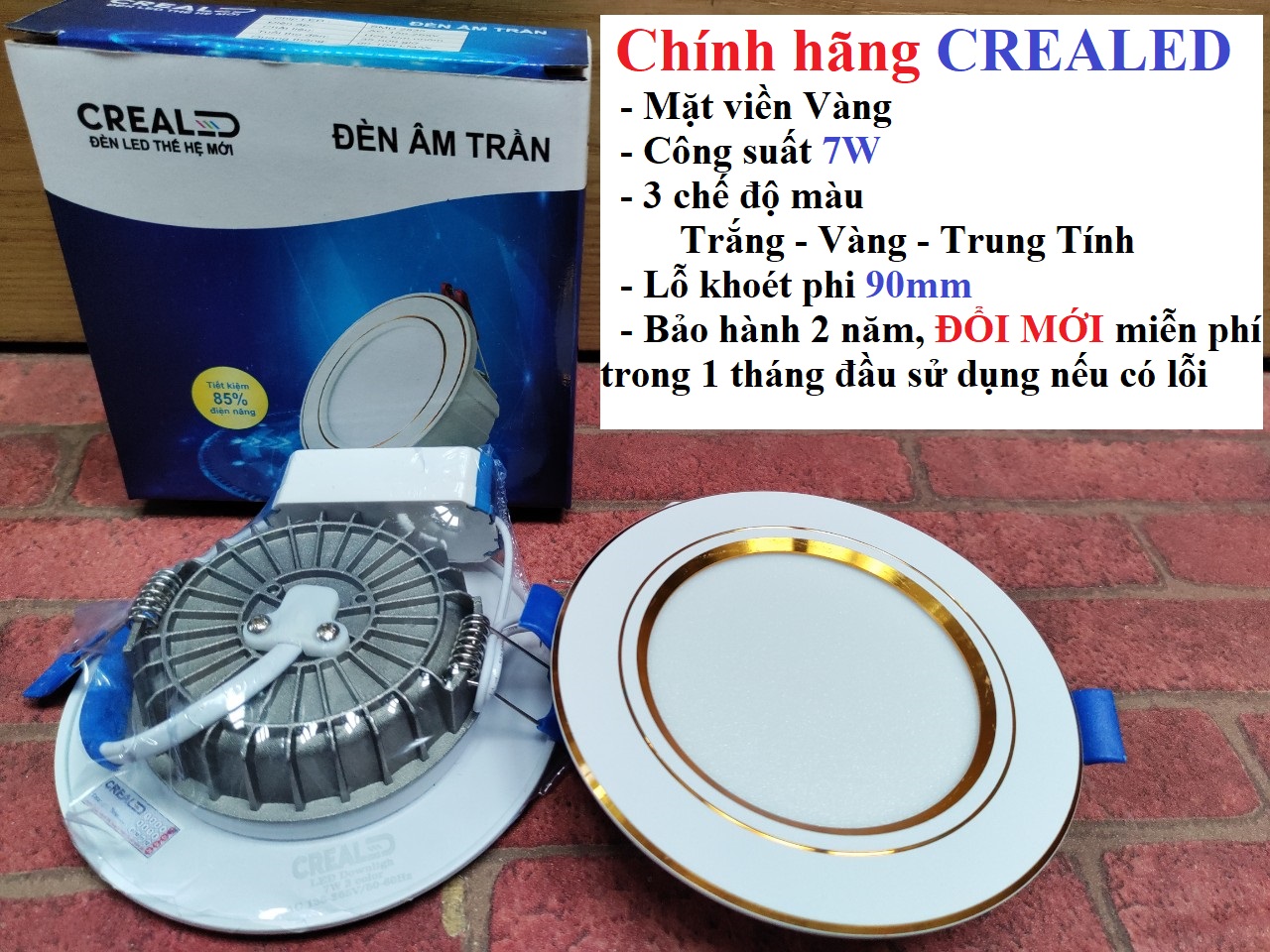 Đèn âm trần 9w,(Lỗ khoét 90mm) 12w (Lỗ khoét 110mm) 1 chế độ màu (Ánh sáng trắng 6500K , Ánh sáng trung tính 4000K), Đèn 7W, 9W 3 chế độ màu