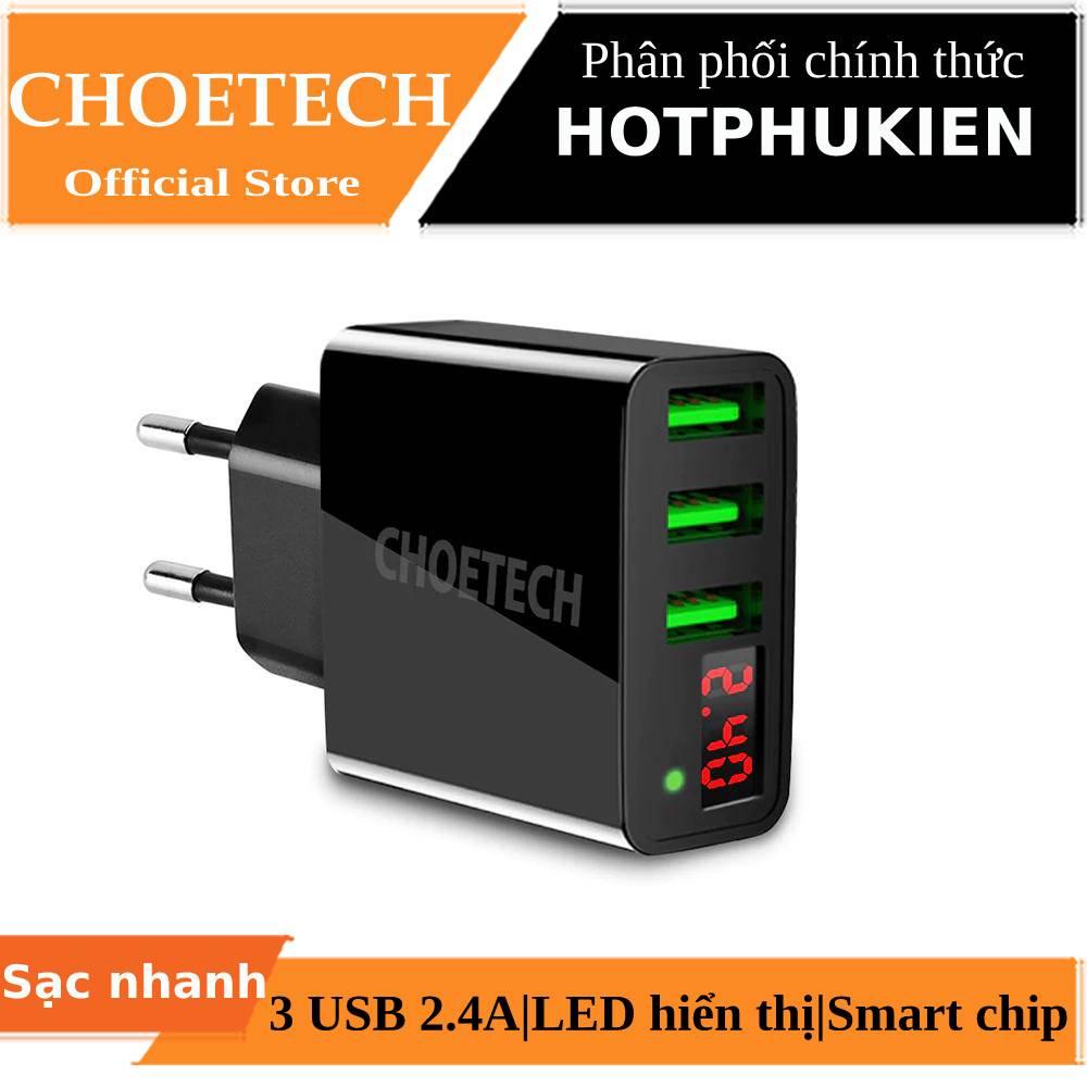[HCM]Cóc củ sạc nhanh 15W 3 cổng USB hiệu CHOETECH C0026 cho điện thoại / máy tính bảng Samsung iPhone Huawei Oppo Xiaomi (sạc nhanh 2.4A / Port 3 Port USB Max 3A trang bị LED hiển thị) (Bảo hành 03 tháng 1 đổi 1) - Phân phối bởi Hotphukien