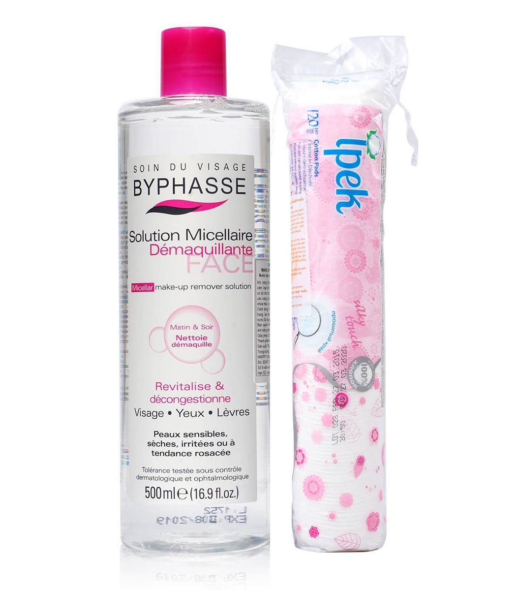 [HCM]Combo Nước tẩy trang Byphasse 500ml + Bông tẩy trang cao cấp 150 miếng