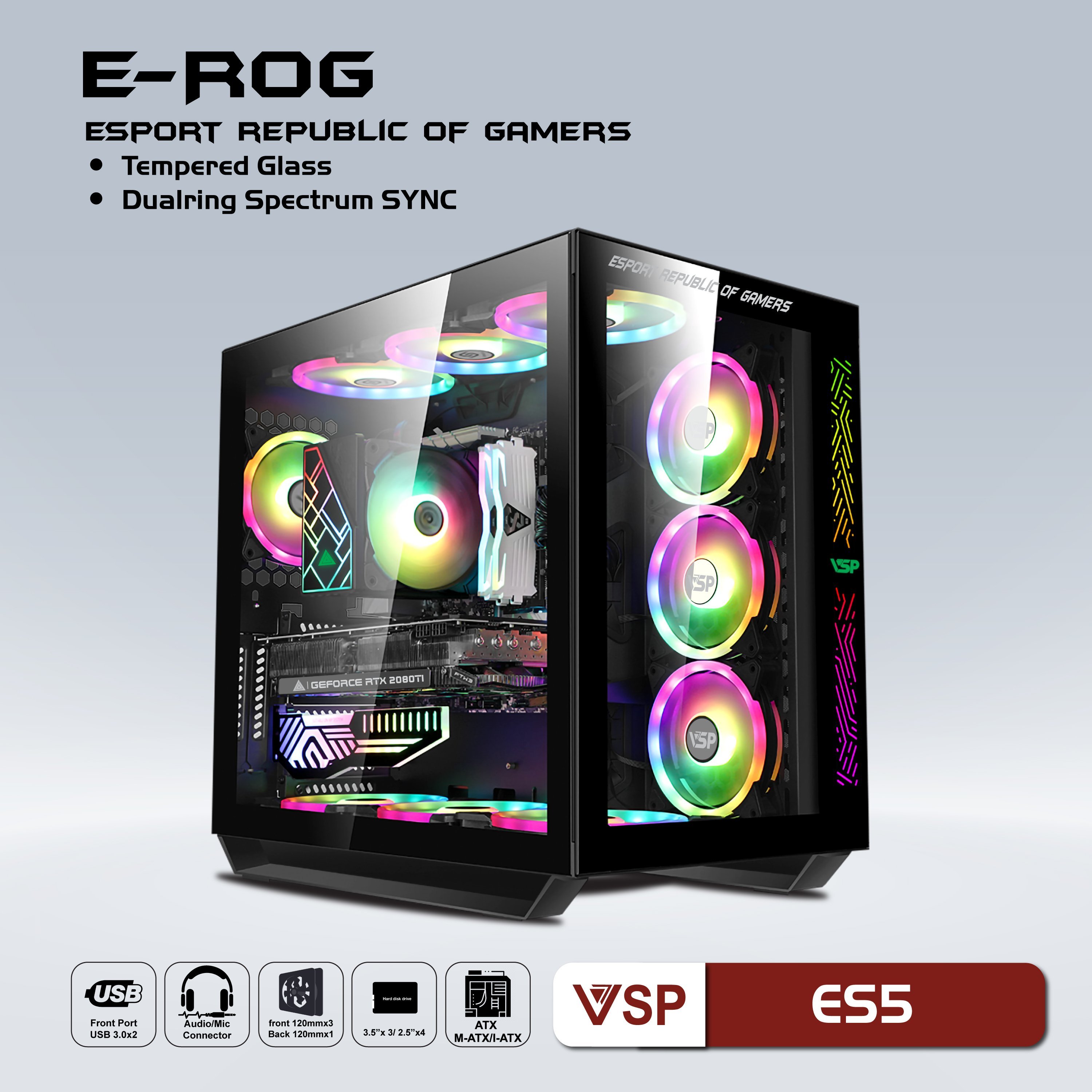 Vỏ máy tính Case VSP ES5 bể cá (ATX/MICRO-ATX/MINI-ATX)(TRẮNG/HỒNG/ĐEN)(KHÔNG FAN) Chính hãng