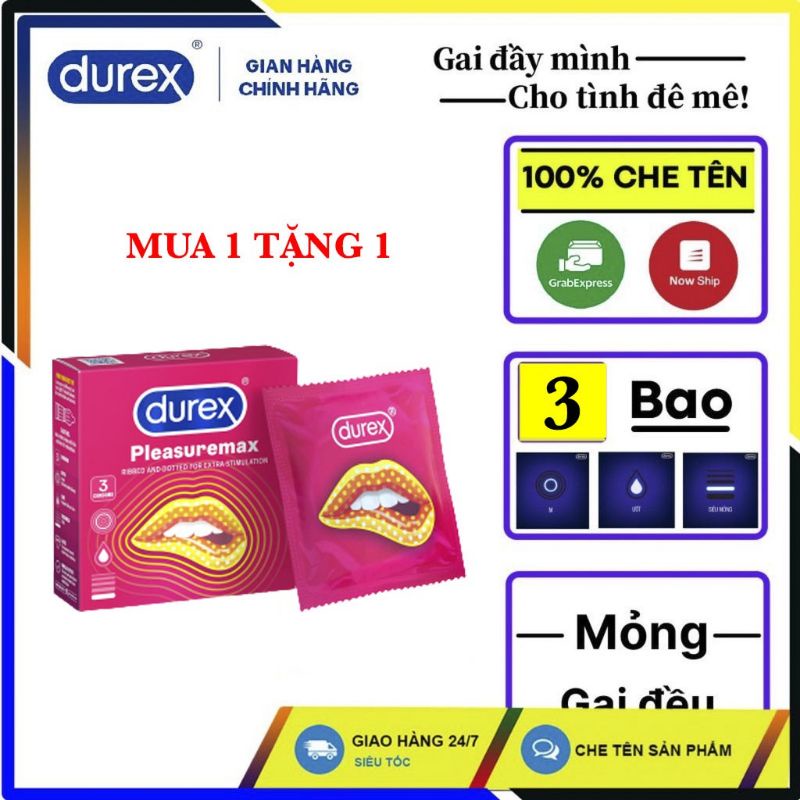 [SIÊU SALE] Bao cao su gai Durex Pleasuremax 3 bao