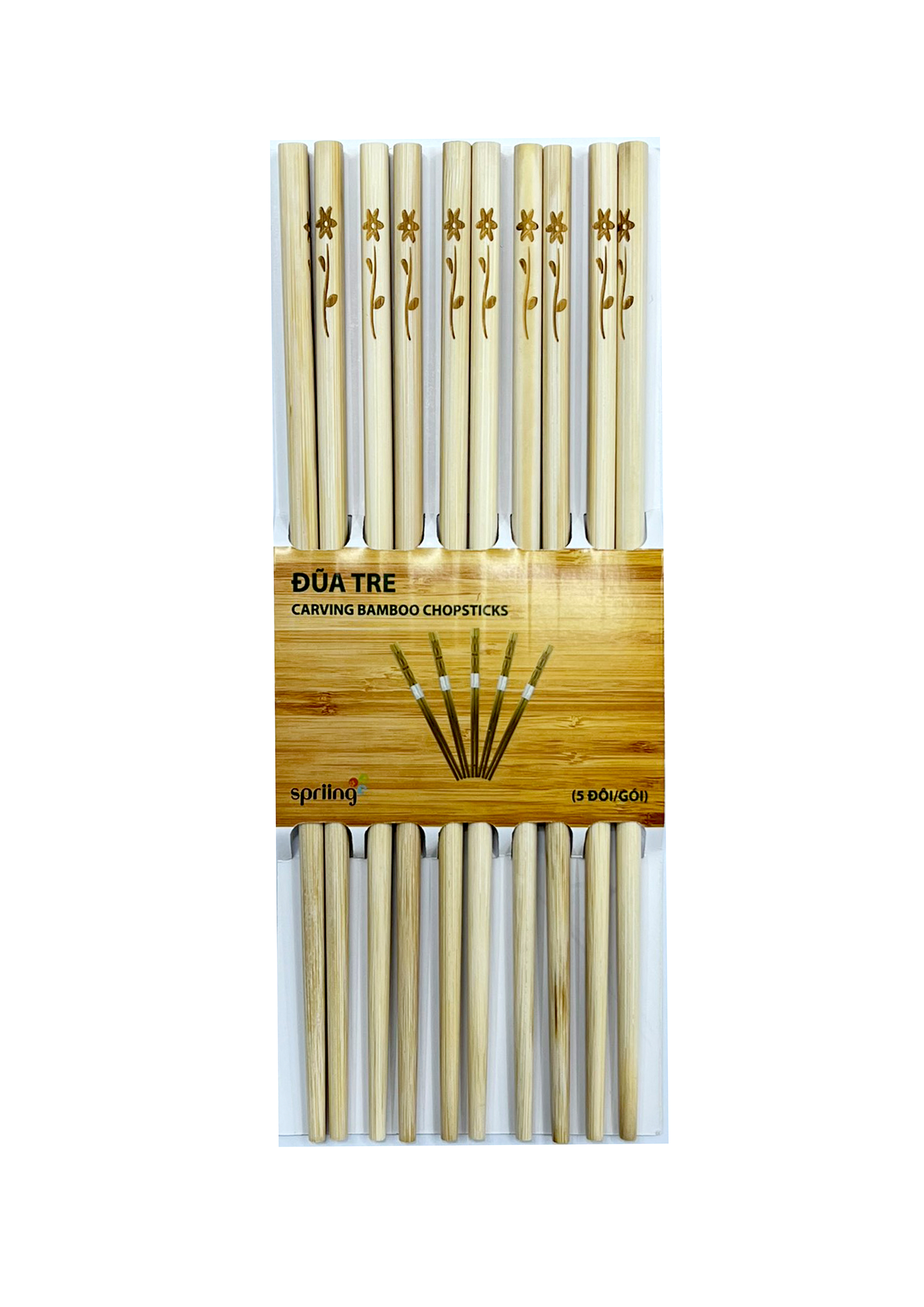 Lốc 5 đũa tre khắc hoa văn Spriing