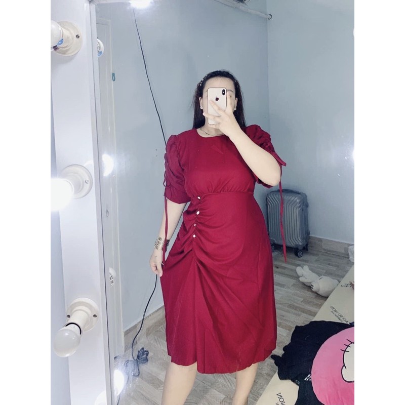 (ĐẦM BIGSIZE SIZE 50KG ĐẾN 90KG) đầm rút eo chất nhung cổ tròn đi tiệc