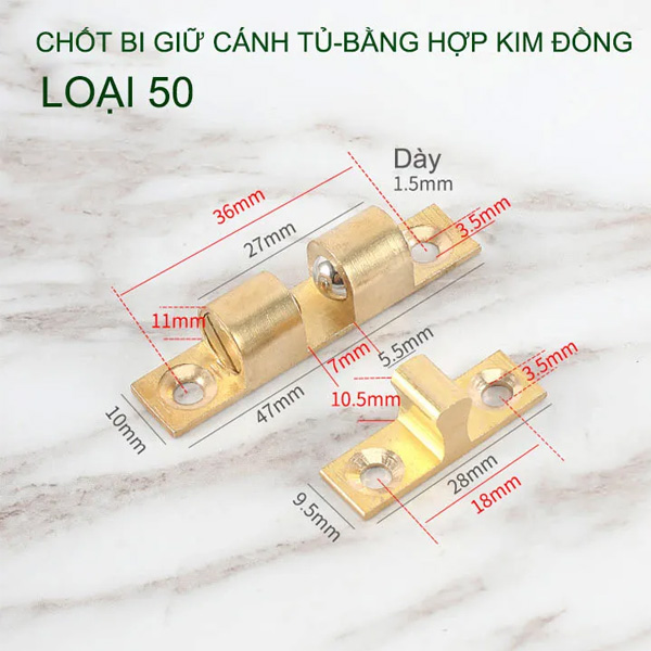 Chốt cửa bi đồng thau 4F, 5F, 6F