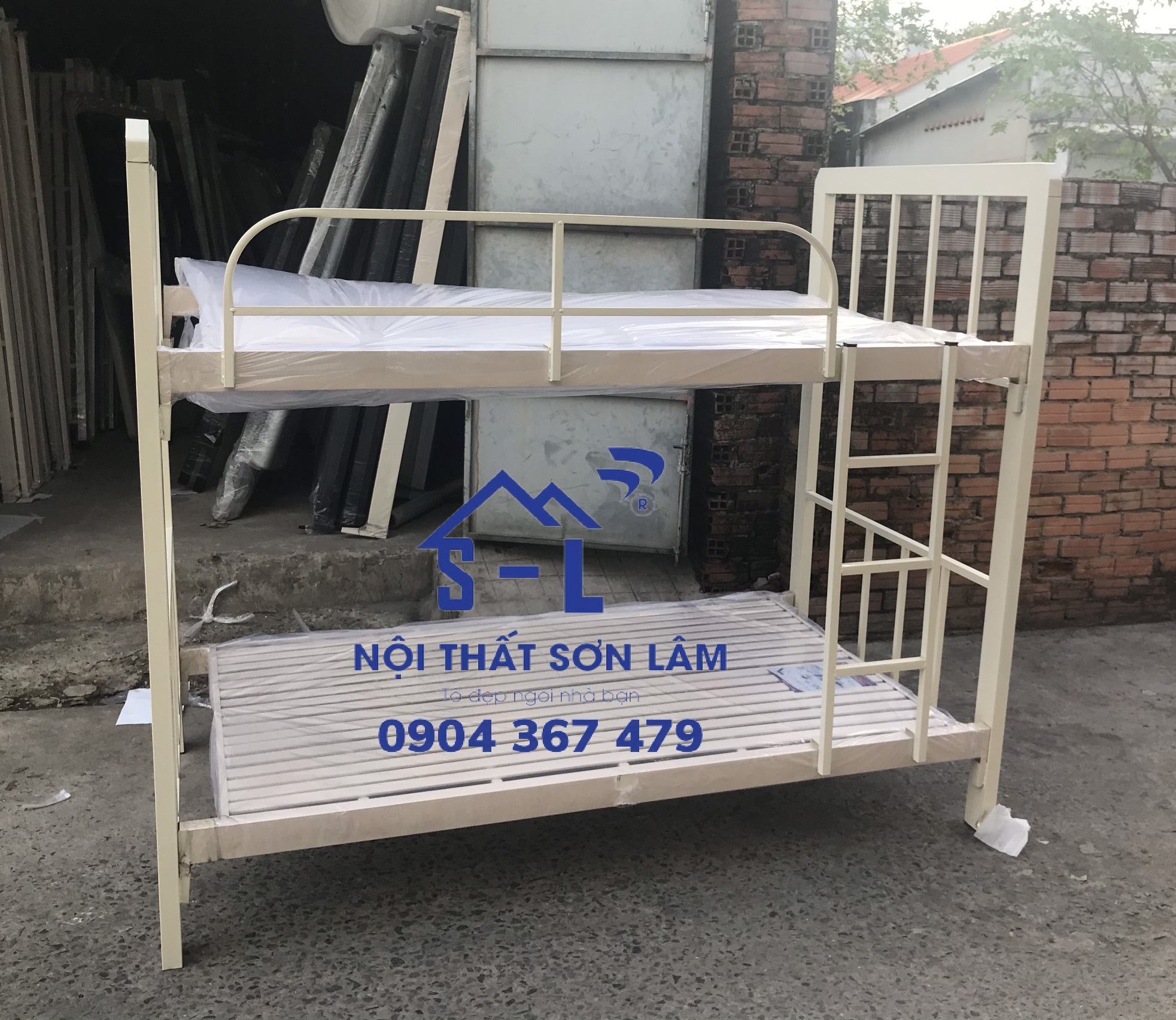 Giường sắt 2 tầng hộp vuông rộng 1m2 dài 2m lắp ráp tận nơi freeship