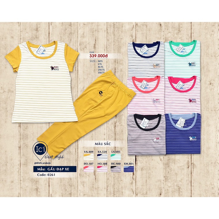 Bộ mặc nhà cotton gia hồi gấu đạp xe