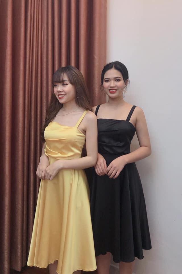 Đầm 2 dây phi lụa có mút ngực