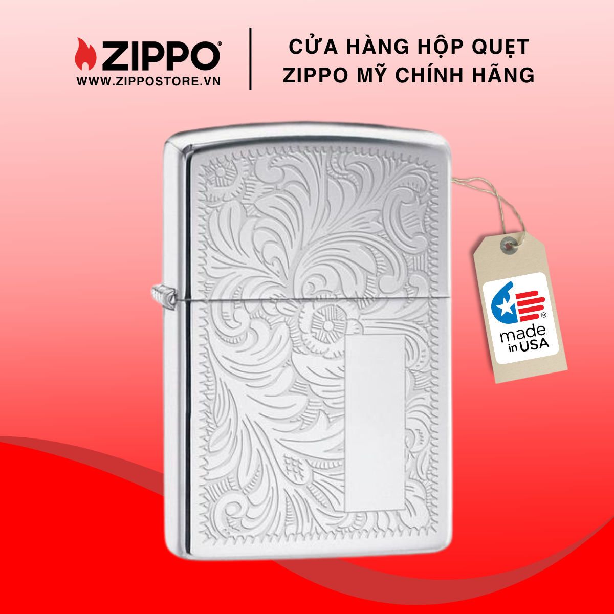 Hộp Quẹt Zippo Venetian Chrome Hoa Văn Ý 352