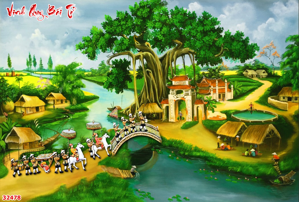 Tranh dán tường 3D Phòng Khách/ Làng Quê Xưa/ Màu Sắc Nét- Đóng Gói Cẩn Thận(Đã tích hợp sẵn keo)