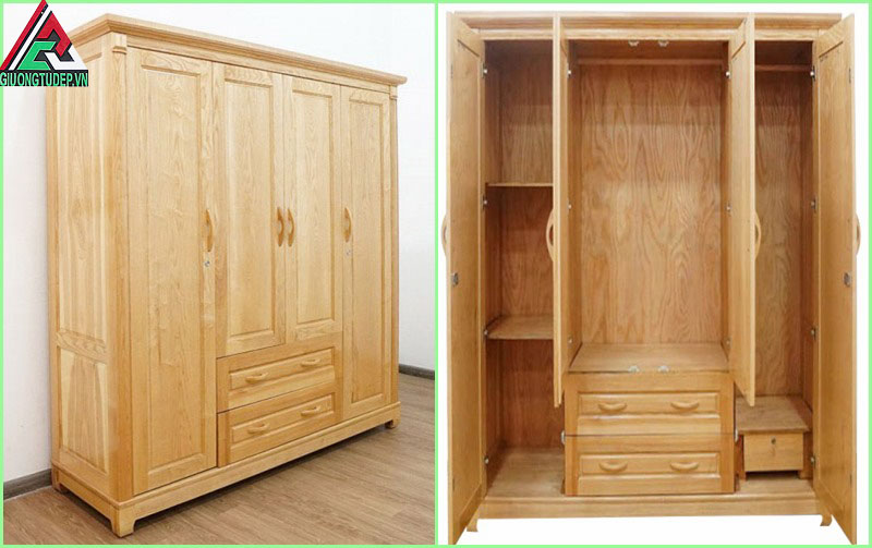 [Trả góp 0%] Tủ quần áo gỗ sồi 4 cánh hàng đẹp ,