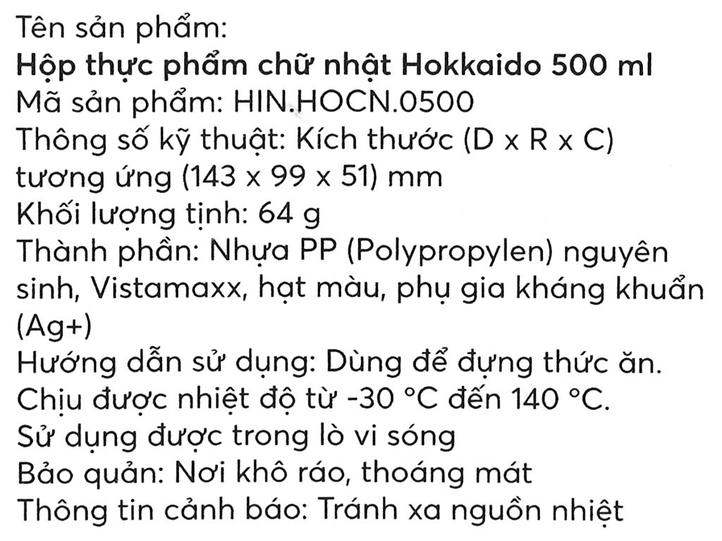 Hộp nhựa PP Inochi 500ml