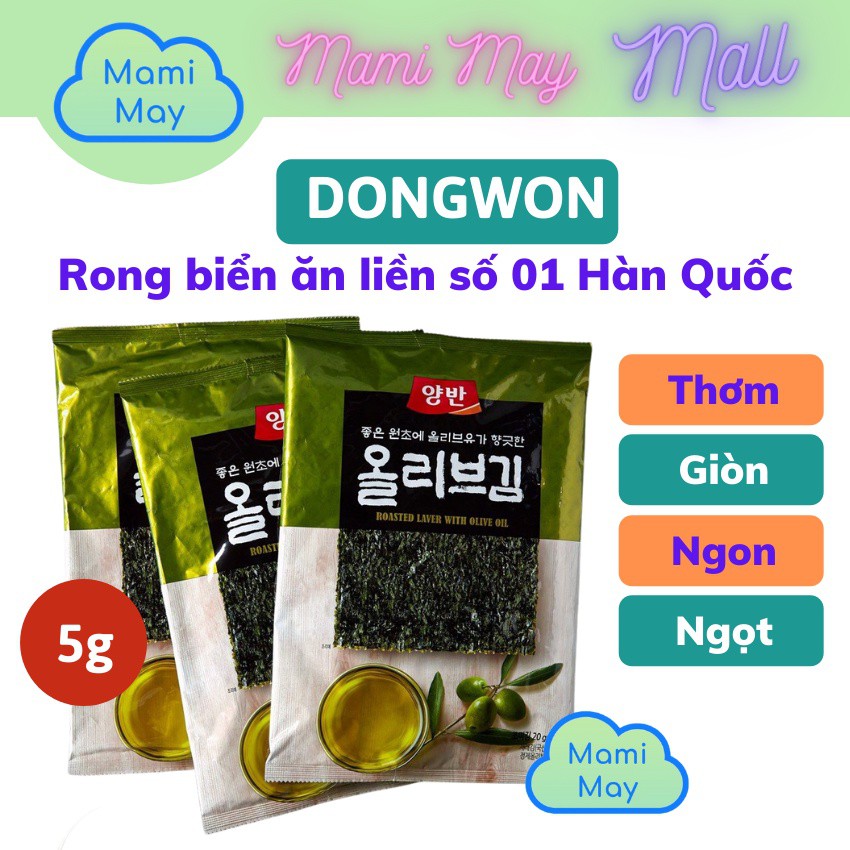 Nhập khẩu Rong biển lá kim ăn liền vị dầu ô liu số 01 Hàn Quốc - Dongwon