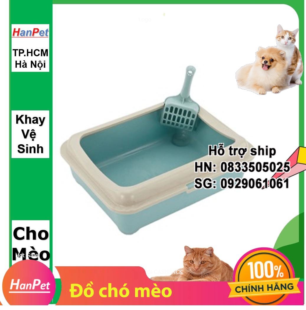 Hanpet - Khay vệ sinh vuông cho mèo dưới 6kg, Khay đựng cát vệ sinh cho mèo có gờ chống bắn cát ra ngoài ( 3