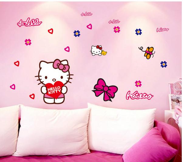 DECAL DÁN TƯỜNG CHÙM ĐÈN SAO VÀNG VÀ KITTY
