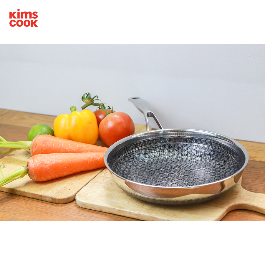 Chảo chống 3 lớp đáy liền inox 304 cao cấp KIMS COOK Blackcube chống dính 2 mặt , vân hoa tuyết dòng Noonsong 20cm / 22cm / 24cm /26cm / 28cm