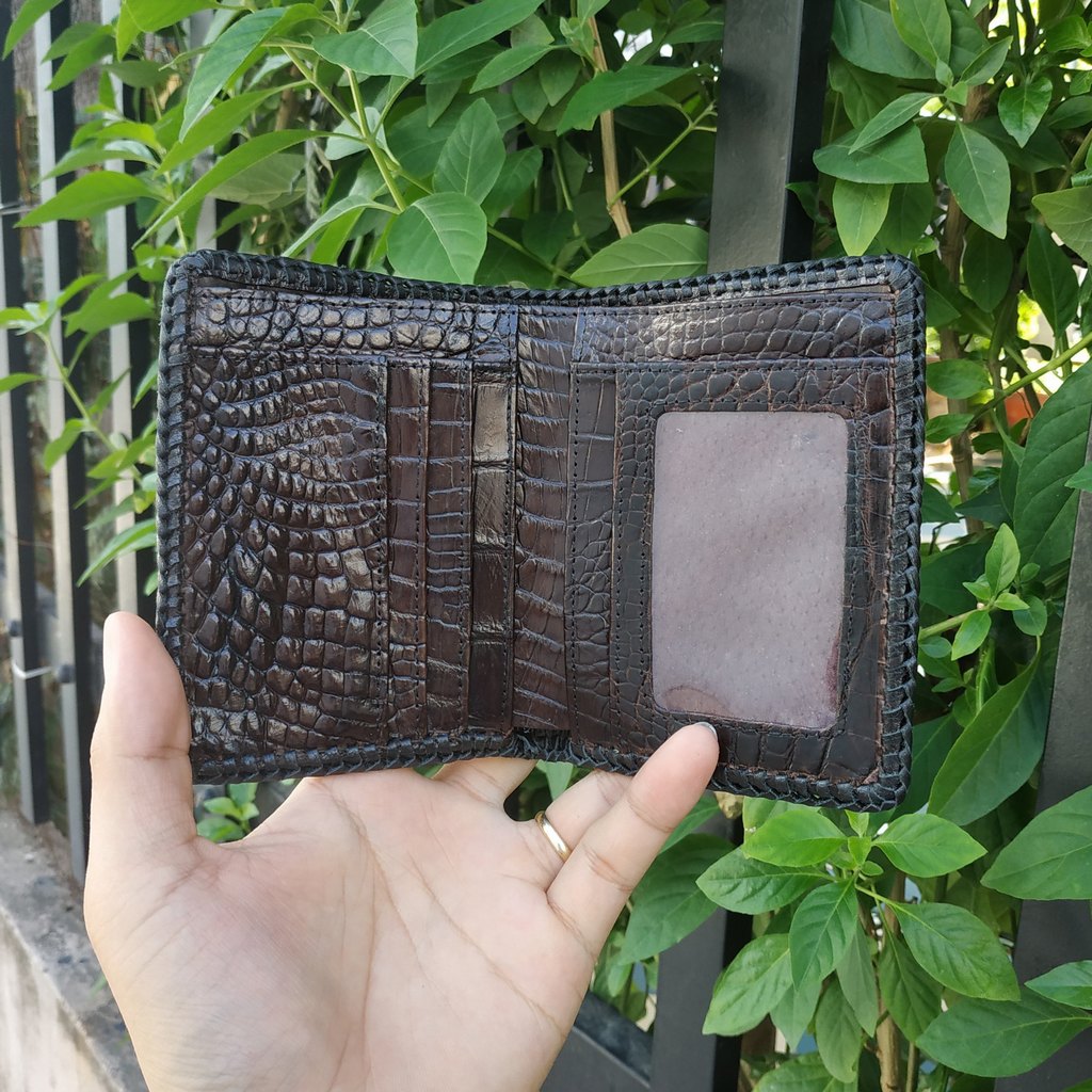 [FREE SHIP] Ví Da Cá Sấu. Vây Đuôi 2 Mặt Đan Viền Cao Cấp by Ovenis