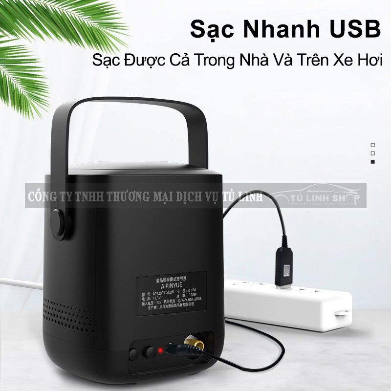 Bơm lốp xe máy, ô tô không dây dùng pin sạc qua cổng USB, đồng hồ cơ hoặc điện tử tự ngắt.