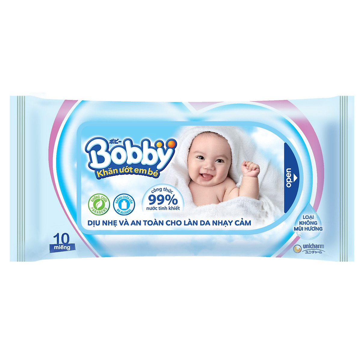 Khăn ướt Bobby không mùi 100 miếng (Xanh)