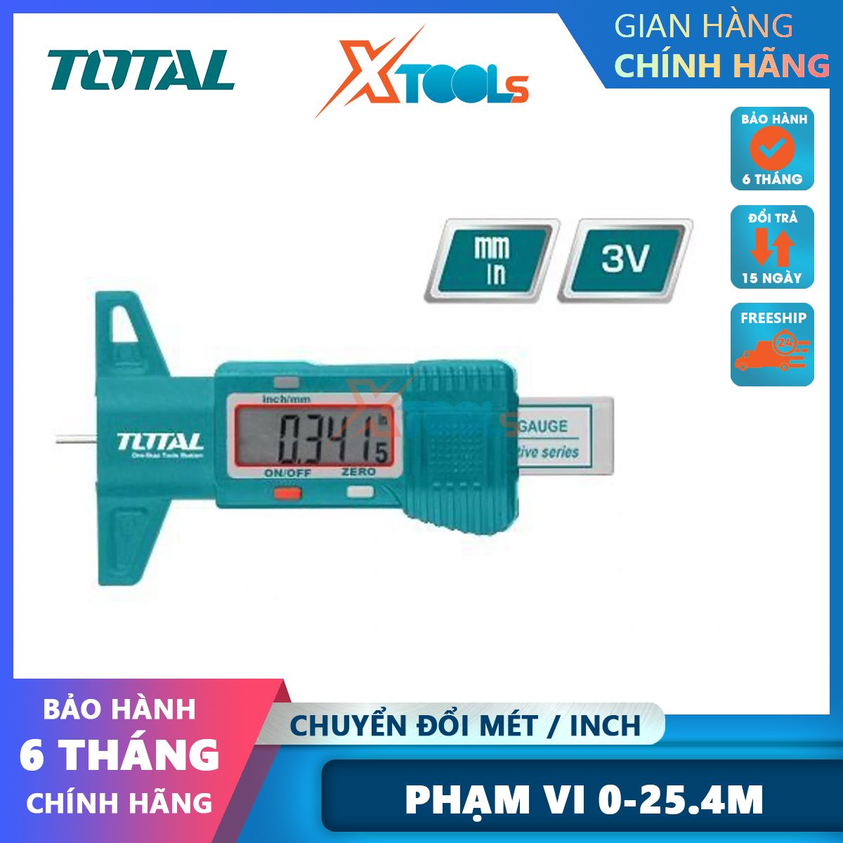 Total tmt332501 electronic depth scale tester 3V battery measurement range: 0-25.4mm read: 0,01mm conversion meter/inch