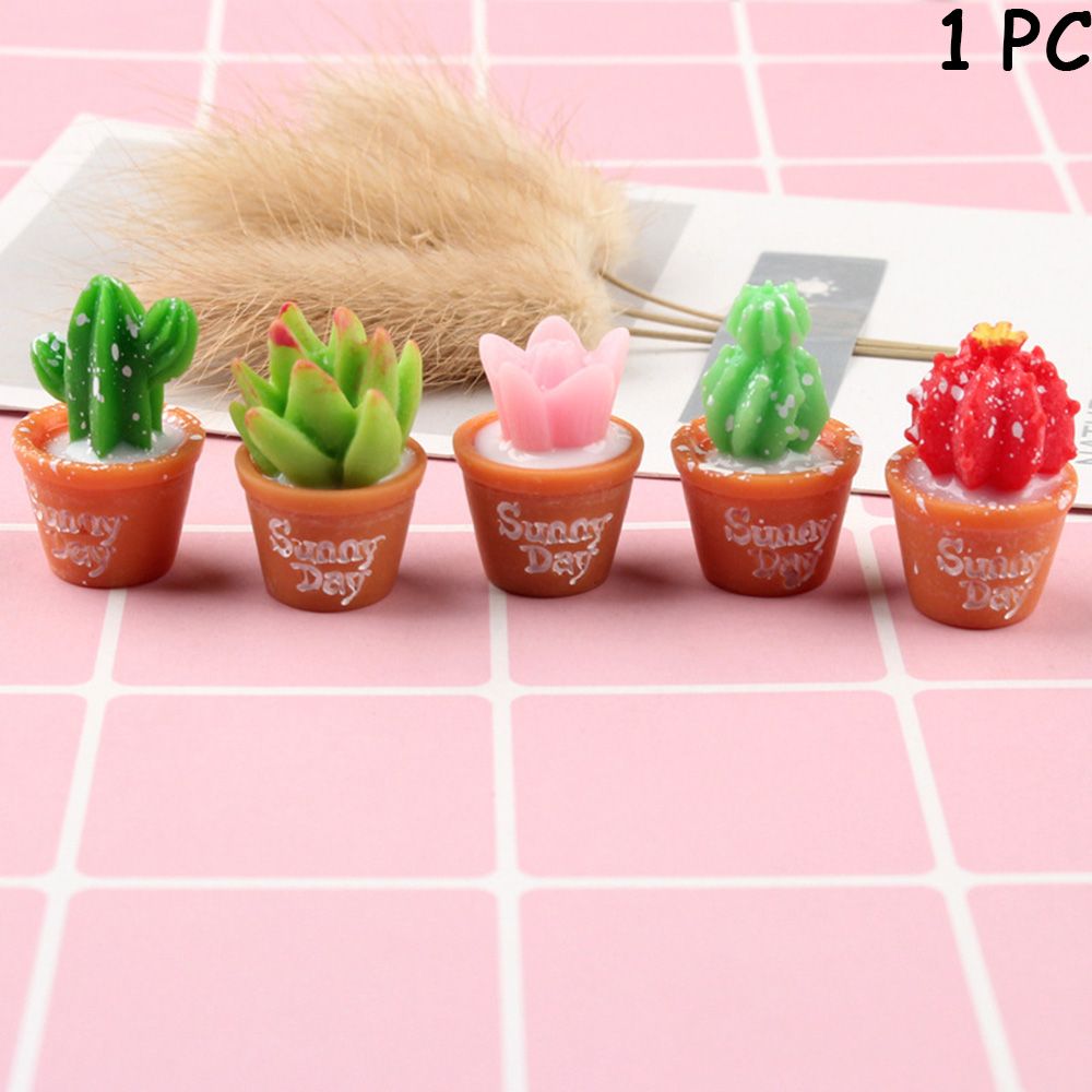 Resin Plants  Succulent Potted Figurines Flower Miniature Cactus Bonsai 