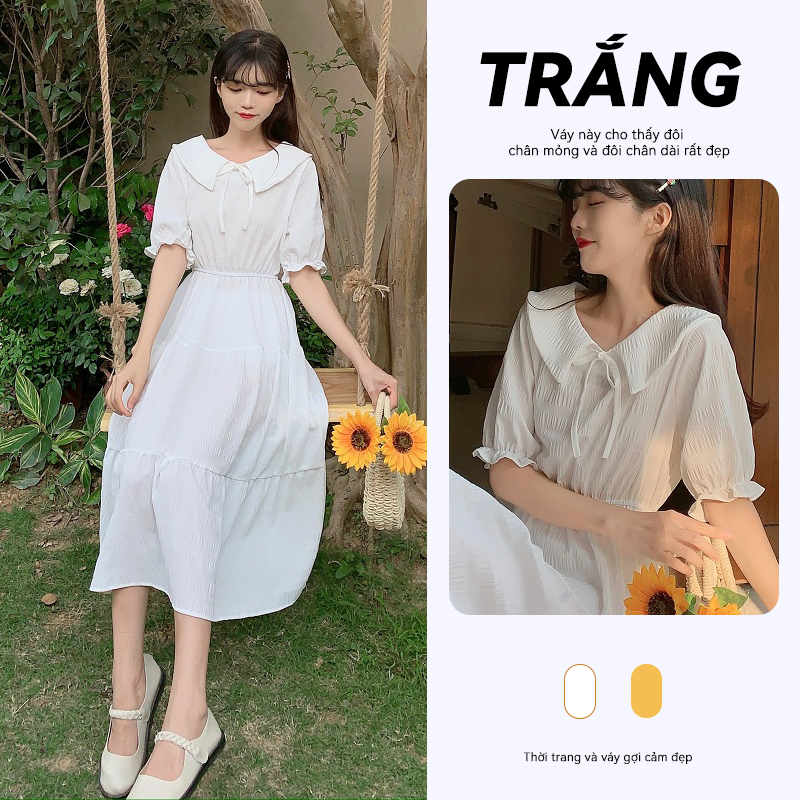 -Ảnh thật/Sẵn-Đầm tay dây váy suông buộc nơ kiểu dáng hàn quốc,váy maxi đi biển dáng dài duyên dáng, size s-2xl