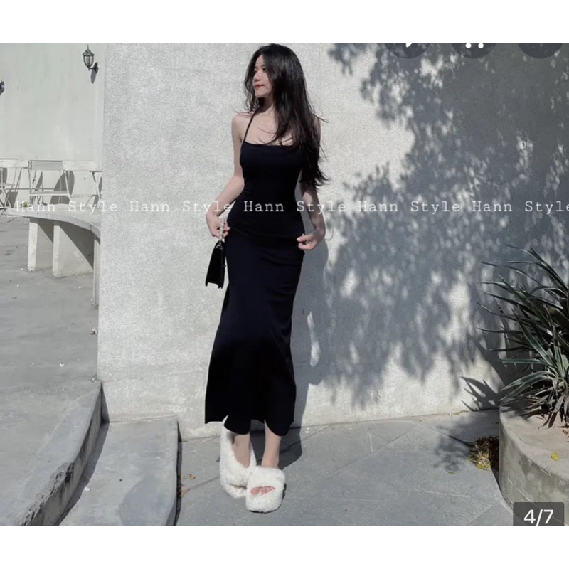 Đầm hở lưng body dáng dài đan dây, váy nữ có mút (SN072)