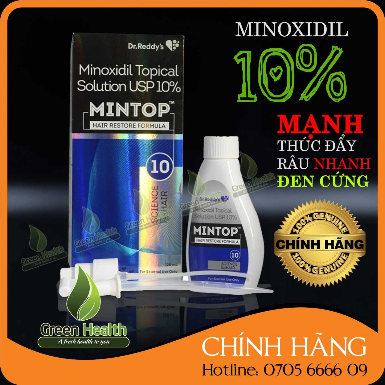 (Tặng Peo Mix) Minoxidil 10% Mintop Hỗ Trợ Mọc Râu, Tóc
