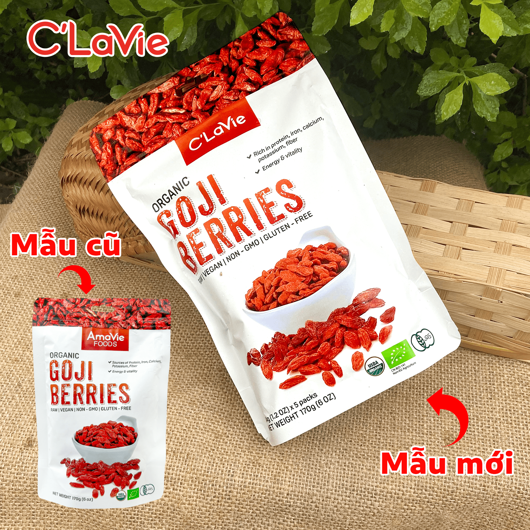Kỷ tử hữu cơ C'Lavie 170g (34g x 5 gói) [Mẫu cũ Kỷ tử hữu cơ Amavie Foods] - Leafhouse hcm