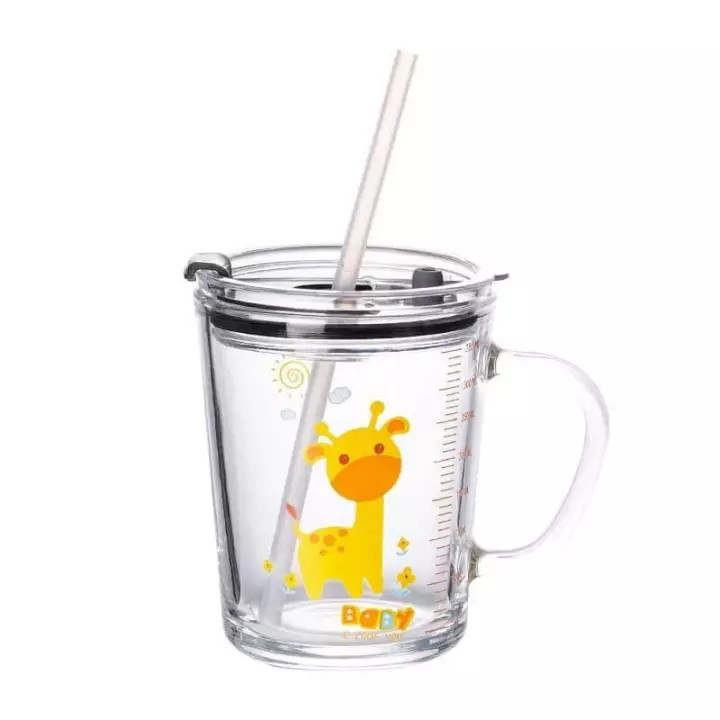 Ly thuỷ tinh chia vạch 350ml [CHỊU NHIỆT, ĐONG SỮA, CÓ ỐNG HÚT, NẮP ĐẬY KÍN]