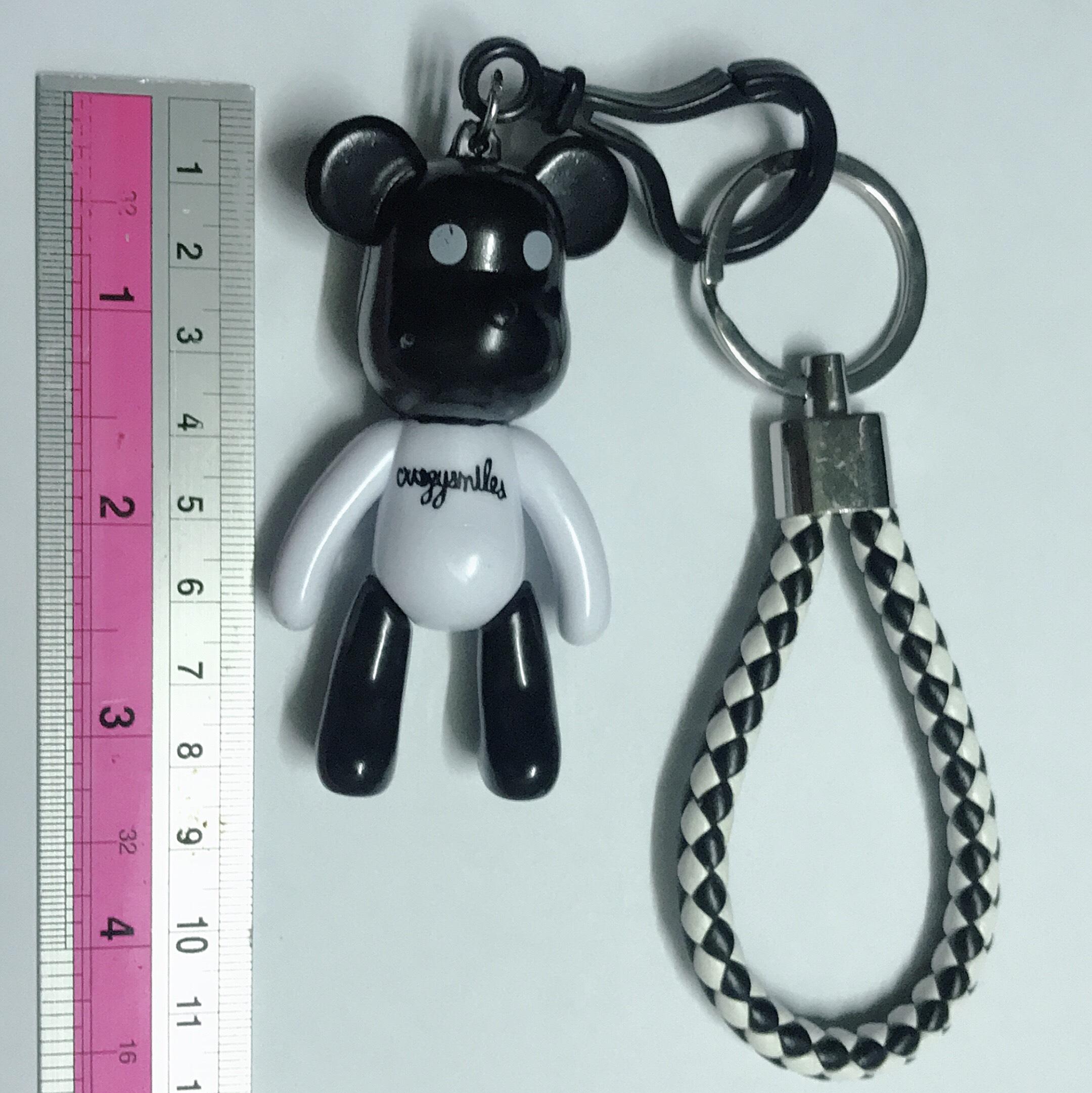 Black and white Popobe bear keychain (With leather strap)