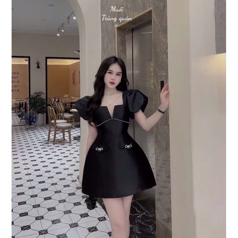 Đầm thiết kế bigsize cổ v đính nơ d280 🍎🍎🍎