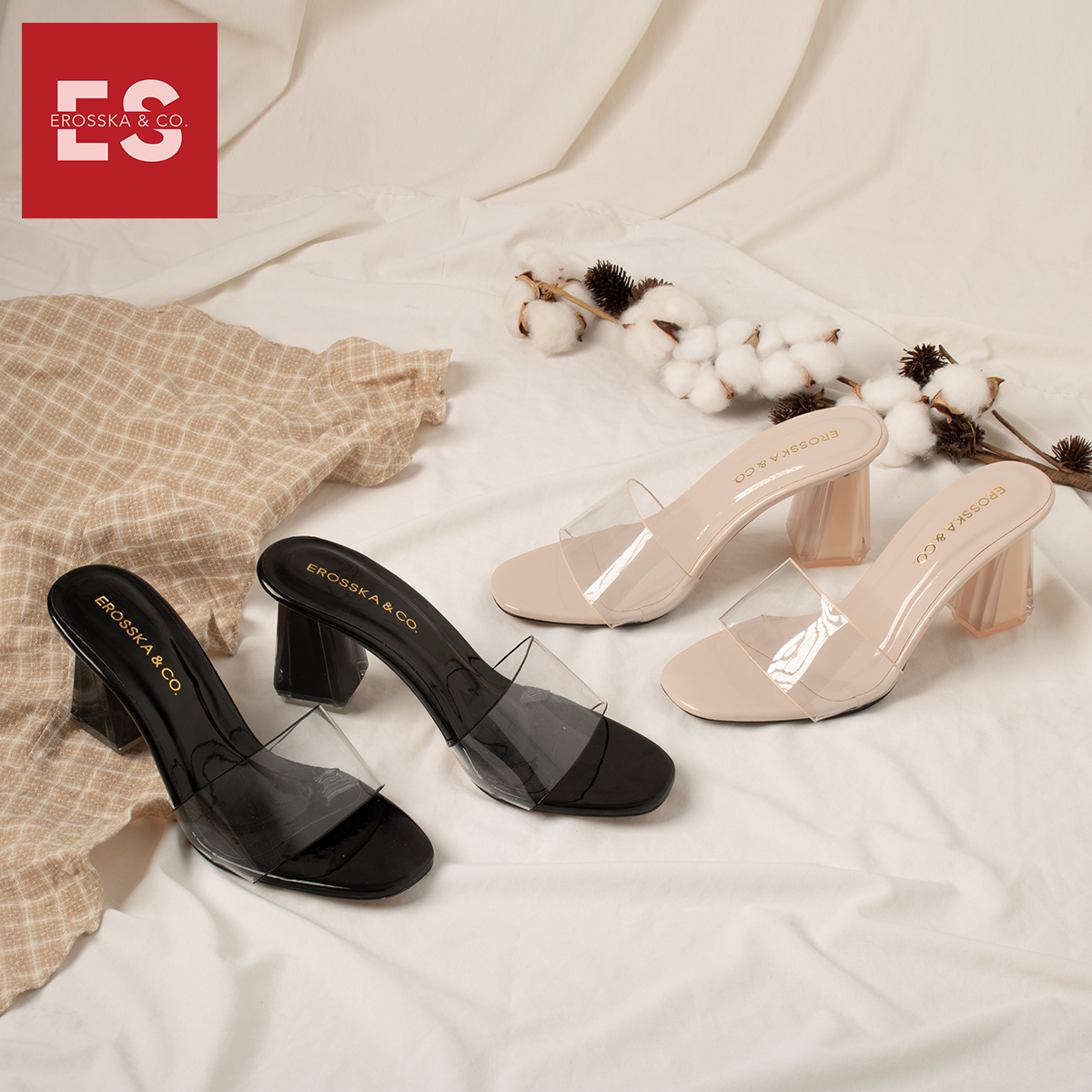 Dép cao gót Erosska quai trong kiểu dáng đơn giản thời trang thanh lịch cao 9cm màu nude - EM040