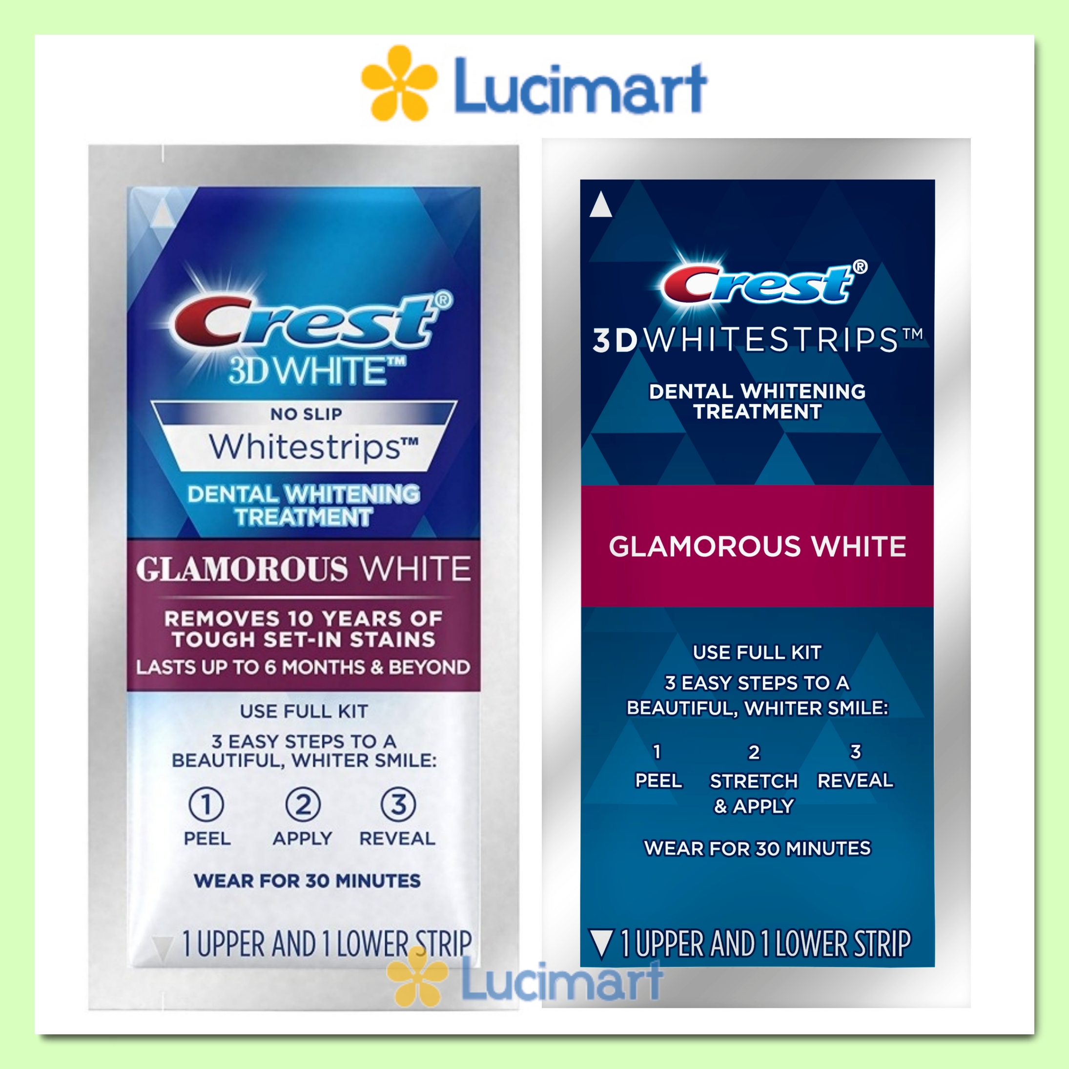 Miếng dán trắng răng Crest 3D White Whitestrips gói lẻ đủ loại [Hàng Mỹ]