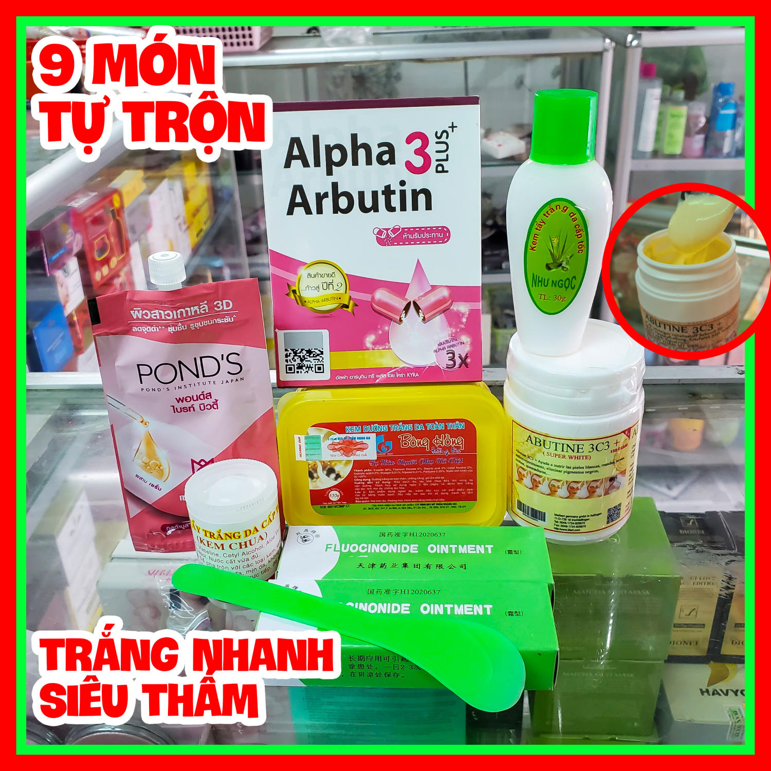 [9 món] Combo Kem trộn trắng da toàn thân Bông Hồng + Kem kích Abutine 3C3 trắng nhanh thấm nhanh