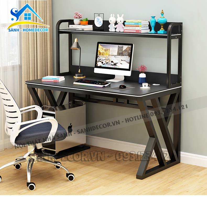 Bàn làm việc đa năng liền kệ sách, bàn học chân sắt sơn tĩnh điện BLV76 - bàn học sinh gỗ An Cường phủ Melamine dày 17mm - Sành Home decor