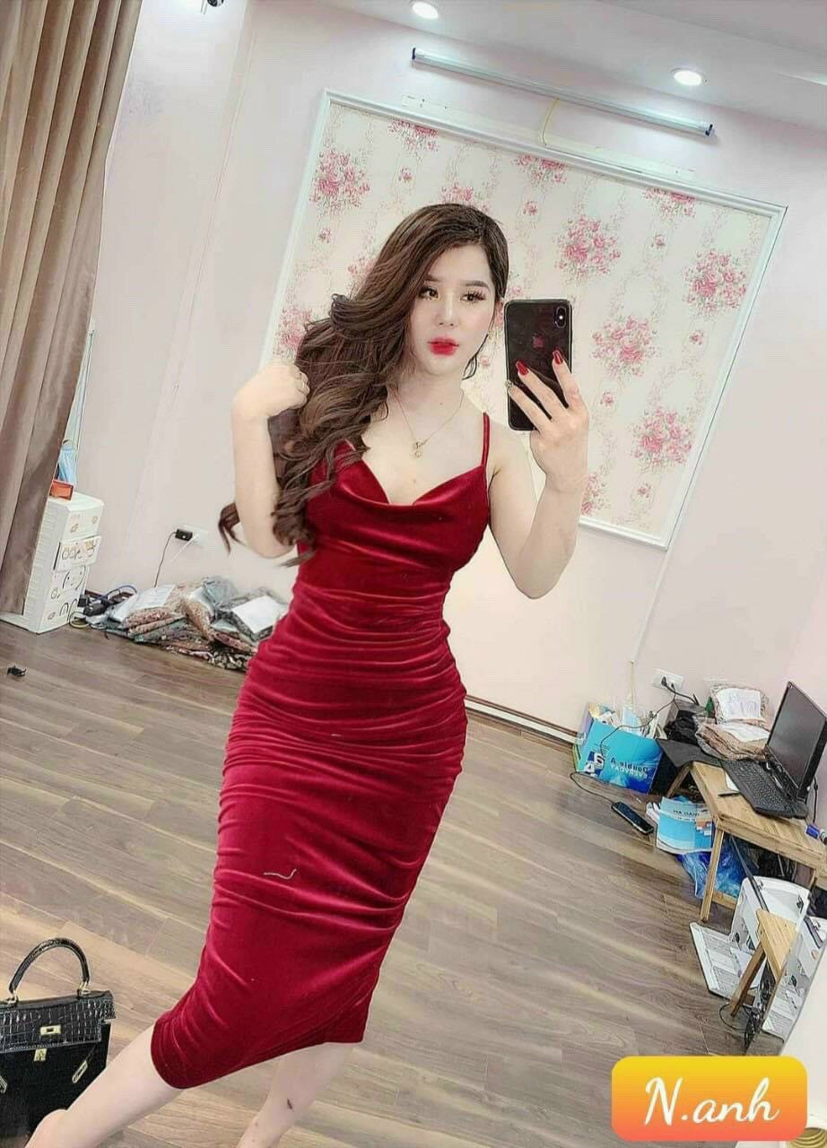 Đầm body cổ đổ cúp ngực quí phái một màu xinh như hình LT