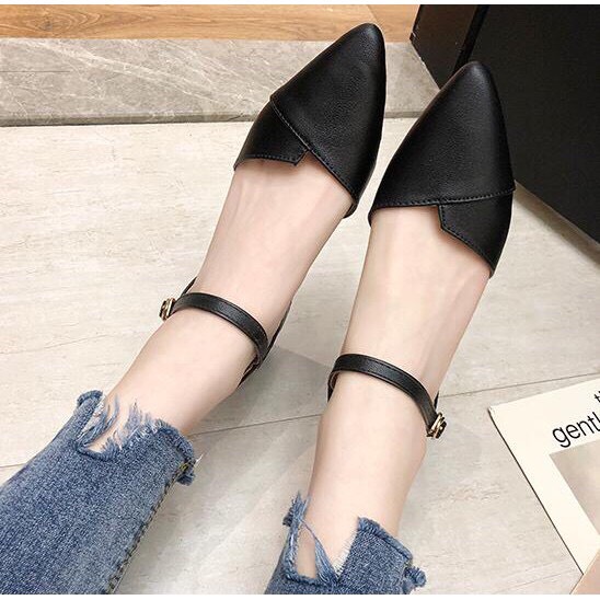 Giày cao gót nữ 3cm da mềm mũi nhọn gót vuông vnkp1
