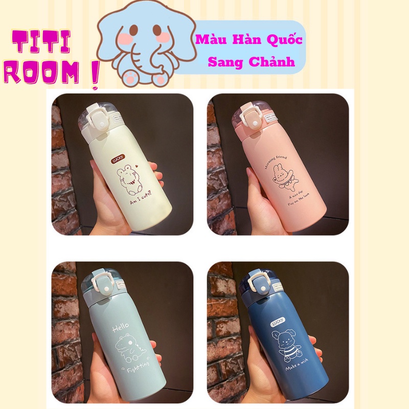Bình giữ nhiệt đựng nước dung tích 500ml INOX 304 thép không gỉ dễ thương Ly Cốc giữ nhiệt có ống hút kèm sticker và dây