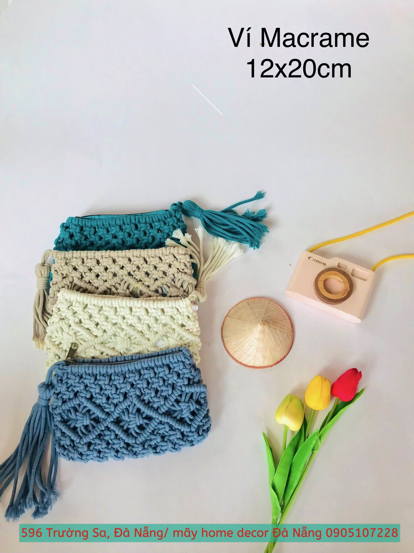 [Siêu Sale] Ví Macrame Cầm Tay Chất Liệu Len Đan Tay Tỉ Mỉ Xinh Xắn Cao Cấp - Kích thước: ngang: 20cm * dài :13cm