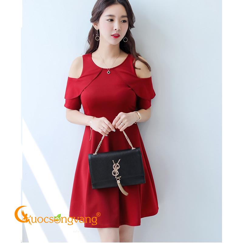 Váy đầm công sở đầm xòe hở vai GLV054