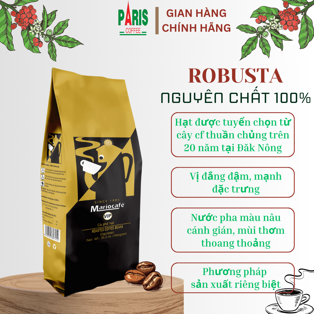 Cà phê bột Mario Đam mê 100% Robusta - Đắng, đậm, mạnh đặc trưng (Pha máy/pha phin) [500g]